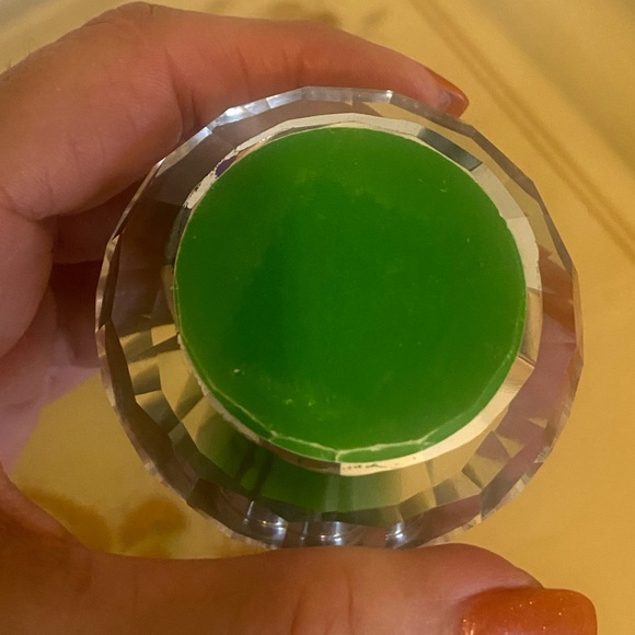 Perfume Glass Bottle Round Rainbow Geometric Prism w/ Green Stopper Vintage - Picture 5 of 12